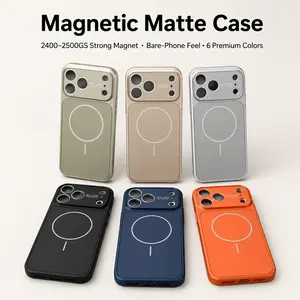 Magnetic Matte Smartphone Case Accessories for iPhone 17/16/15/14/13/12 Pro Max Plus - 2400GS Strong Magnet, Waterproof, Slim Bare-Phone Feel, Anti-Fingerprint Back, TPU Shockproof Bumper, Raised Camera Protection, Handheld Cellphone Cover