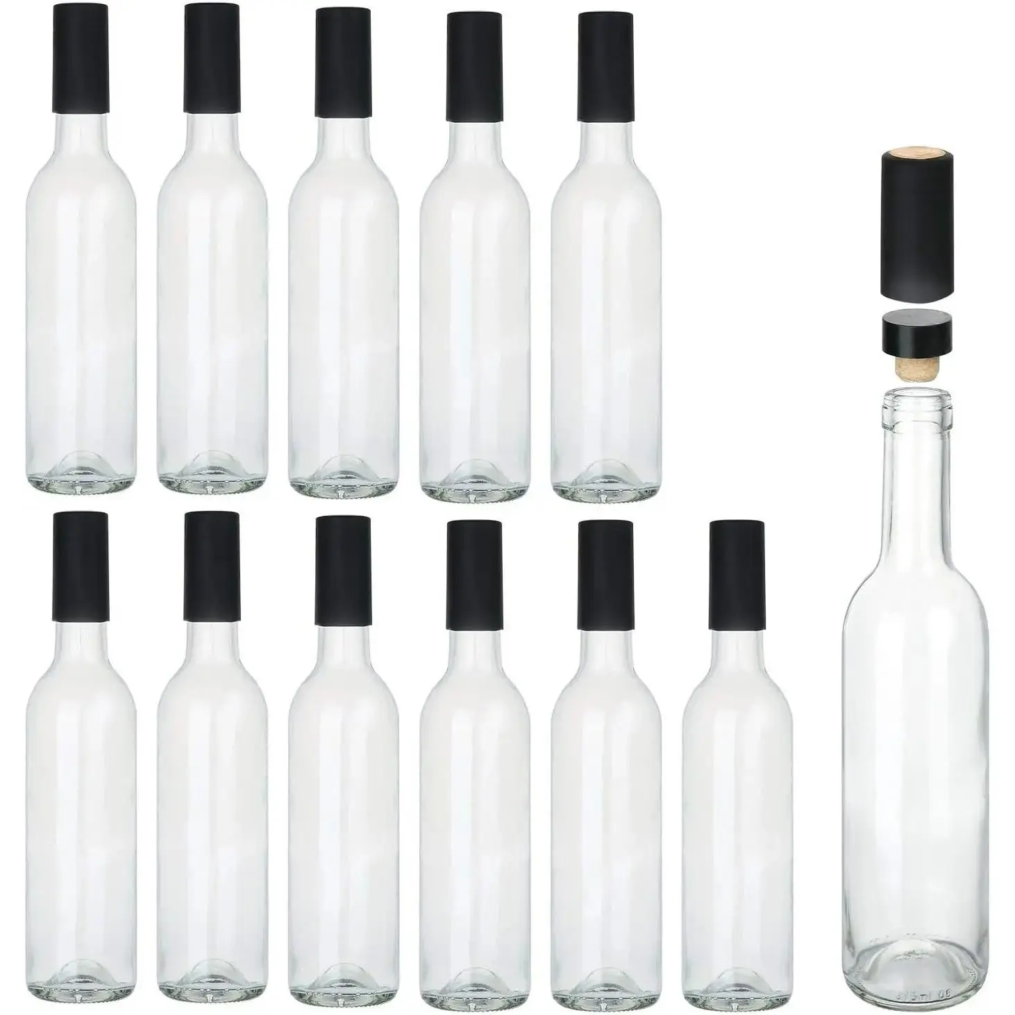 12 oz Glass Bottles With Cork , Brewing Juicing Bottles With Caps Shrink Capsules,Clear  Making Bottle For Sparkling ,Kefir, Storage,Leak Proof,Dishware Safe,12Packj