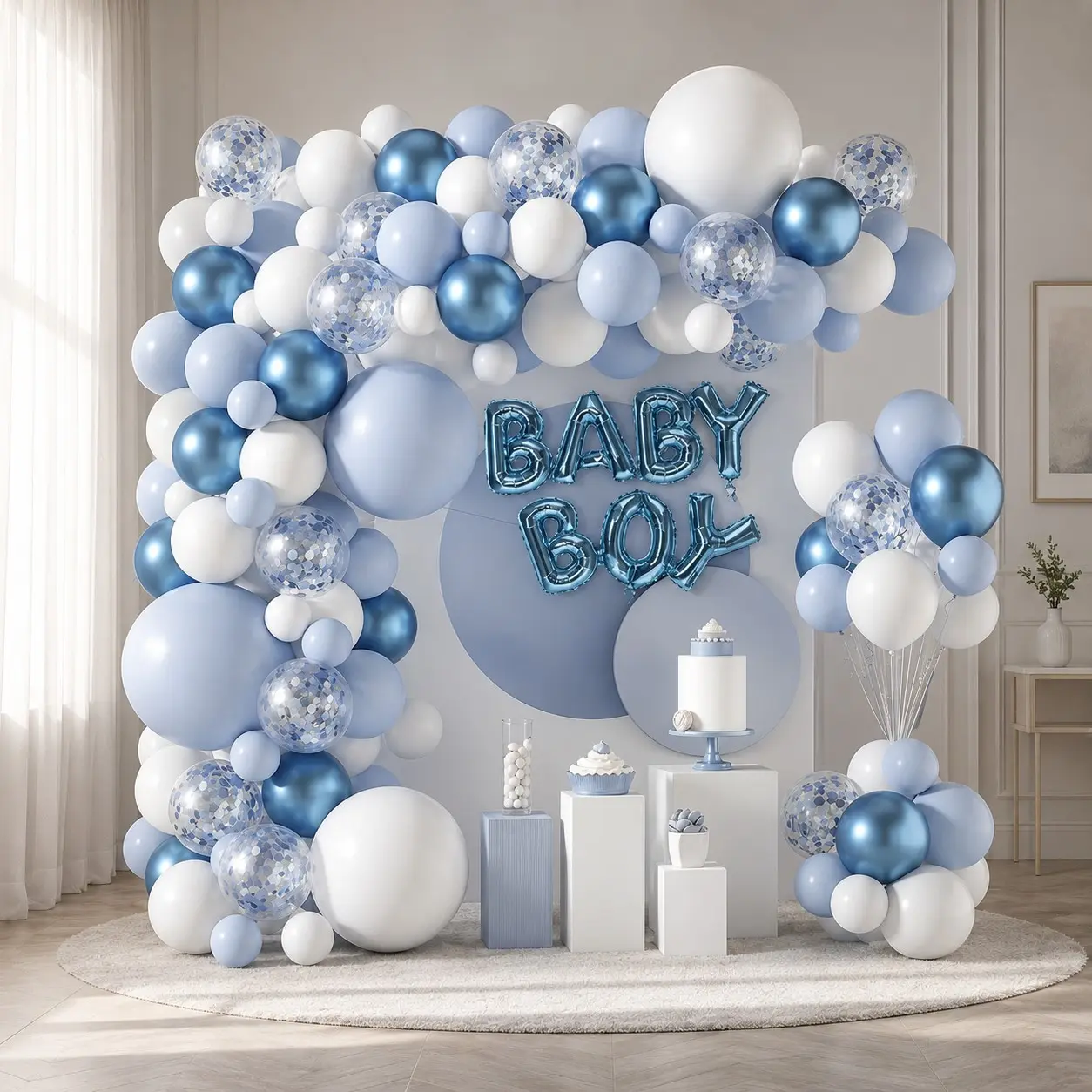 119Pcs Blue & Pink Balloon Arch Kit, Assorted Size 5in 12in 18in White Latex Balloons Set, Balloon Arches Decorations Party Decorations Photo Backdrop Supplies for Birthday Gender Reveal Wedding Anniversary Christmas Party Scene Decor
