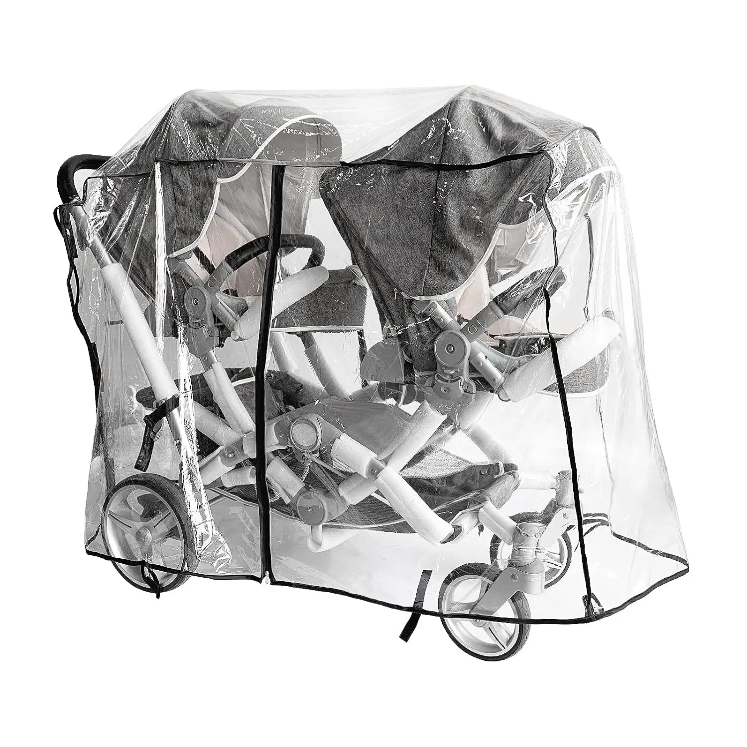 Big Size Universal Rain and Wind Cover for Double Tandem Stroller, Waterproof Protective Cover Fits Most Double Strollers