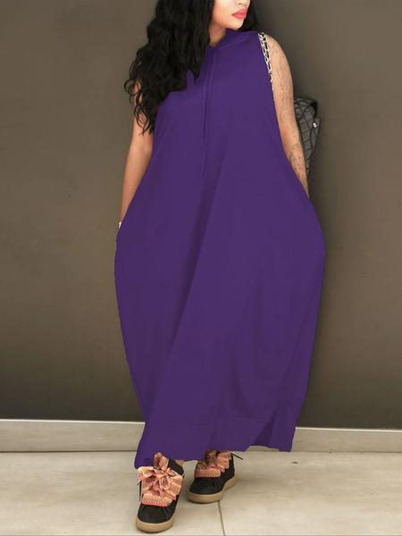 Women's Plain Drawstring Hooded Tank Dress, Casual Pocket Sleeveless Maxi Dress for Summer, Fashion Women's Clothing for Daily Wear