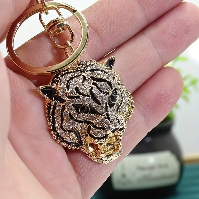 1pc Rhinestone Tiger Charm Keychain - Vintage Bag Accessory and Car Pendant