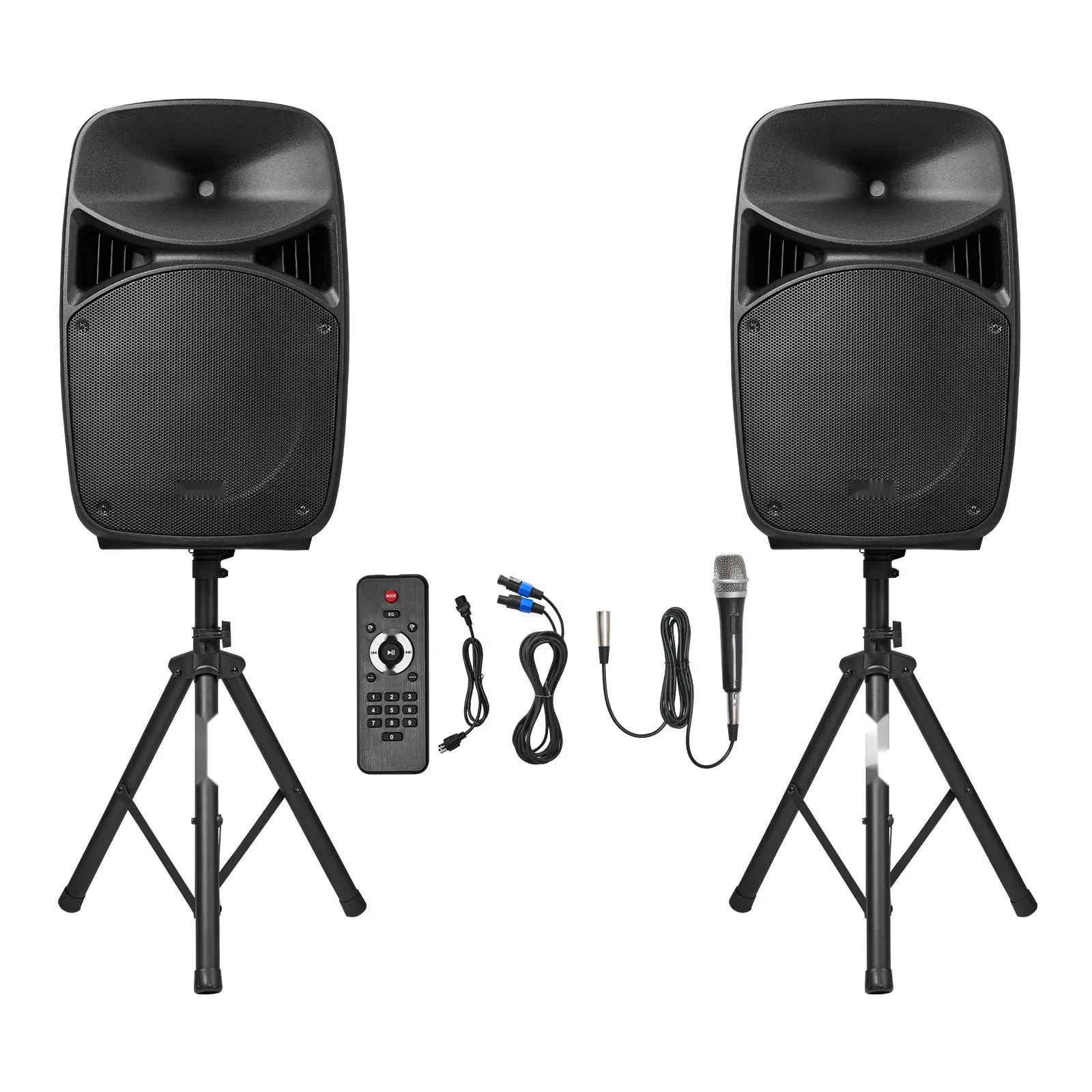 2 X 15-Inch Portable PA Speaker System With 2000W Digital Mixer, Bluetooth Microphone, And Karaoke Ready Sound For DJ Parties, Live Events, Public Address, Stage Monitoring, And Band Rehearsals, Durable Travel Friendly Build
