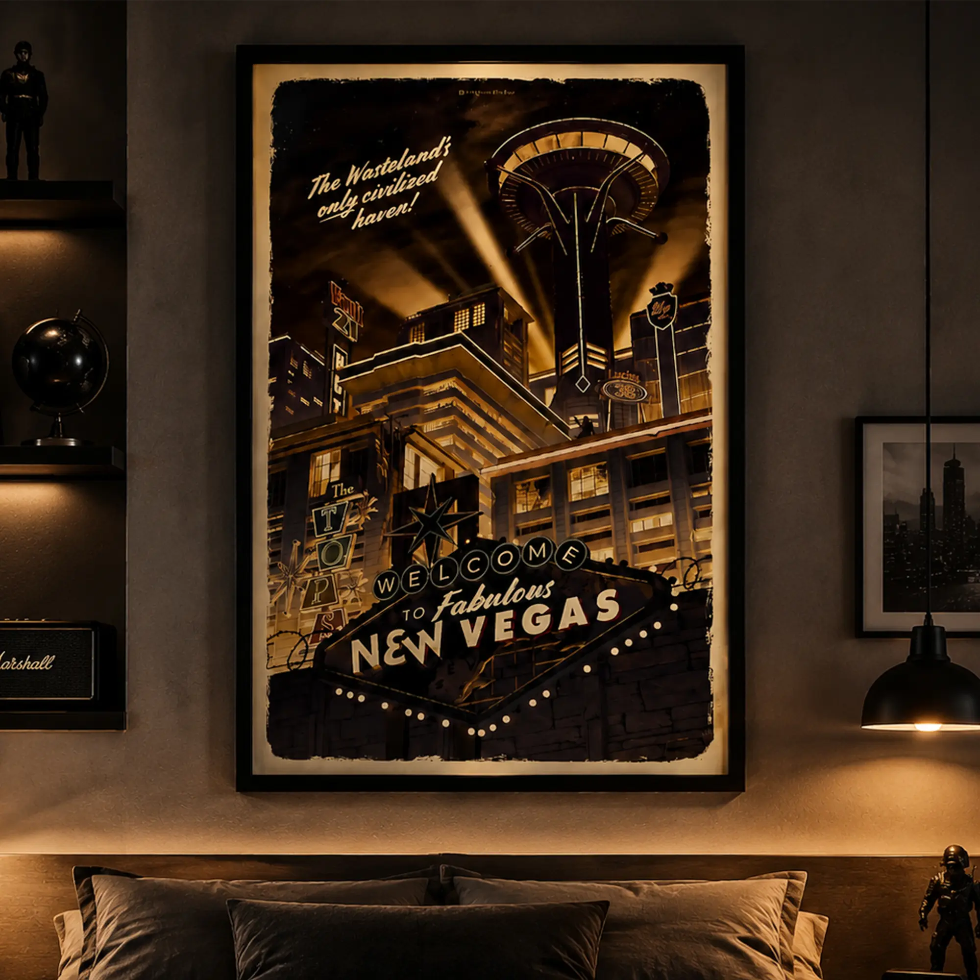 New Vegas Fallout Travel Poster, New Vegas Retro Fallout Vintage Travel Game Posters Modern Home Decor Modern Home Decoration, Canvas Wall Art Print, Retro Gaming Room Decor, Vintage Travel Poster for Bedroom Dorm Office Man Cave, Gift for Game Fans