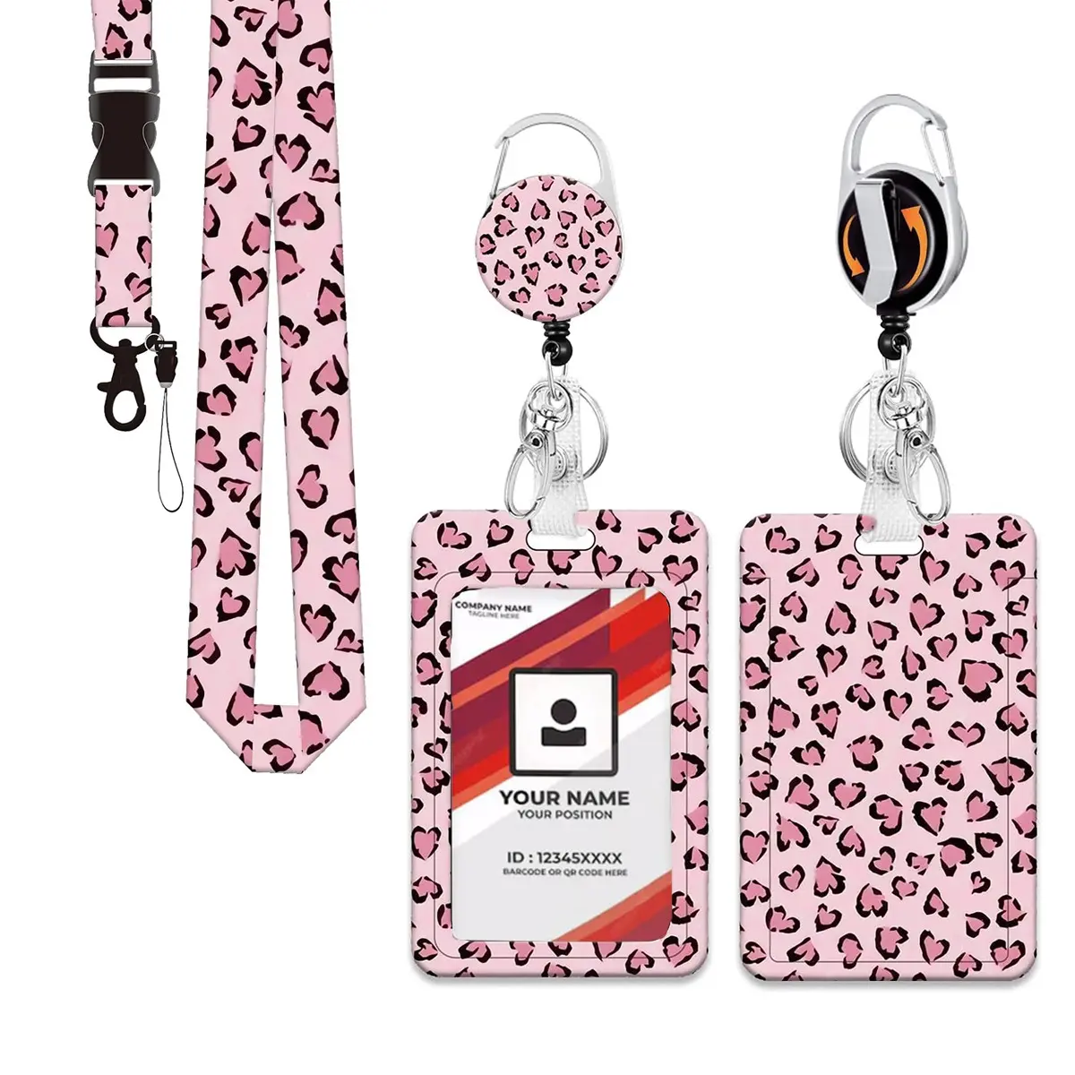 Leopard Print ID Badge Holder, Meal Card Access Control Keychain, Employee Factory Tag Lanyard, Stretch Identification Card