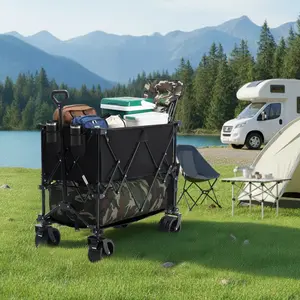 Sweetcrispy 320L Heavy Duty Collapsible Outdoor Double-Decker Wagon - 440 lbs Capacity, Brakes, Flexible Handle, All-Terrain Big Wheels, Compact Pack & Foldable for Grocery, Camping, Collapsible Wagon, Heavy Duty Wagon