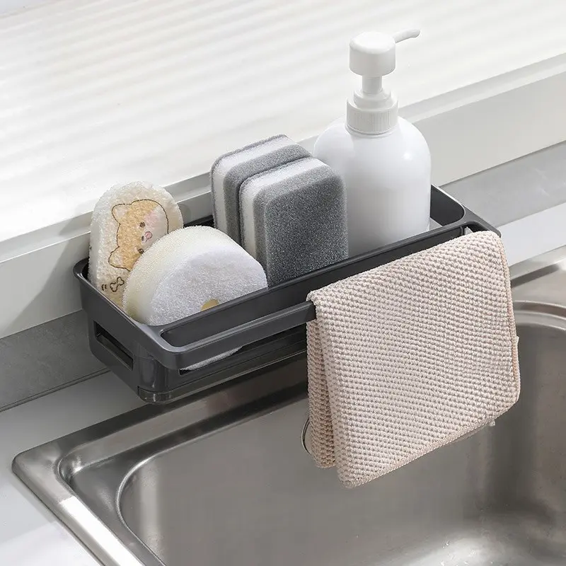 Wall-Mounted Kitchen Sink Organizer Rack with Sponge Holder and Dish Rack