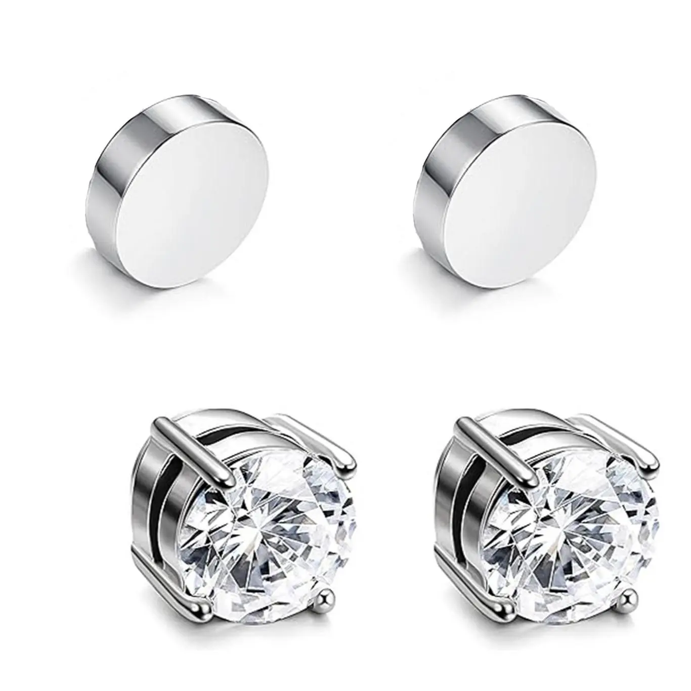 Stainless Steel Magnetic Stud Earrings for Men Women Non-piercing CZ Hypoallergenic