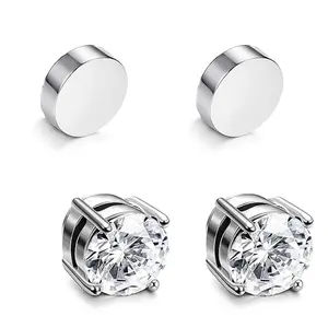 Stainless Steel Magnetic Stud Earrings for Men Women Non-piercing CZ Hypoallergenic