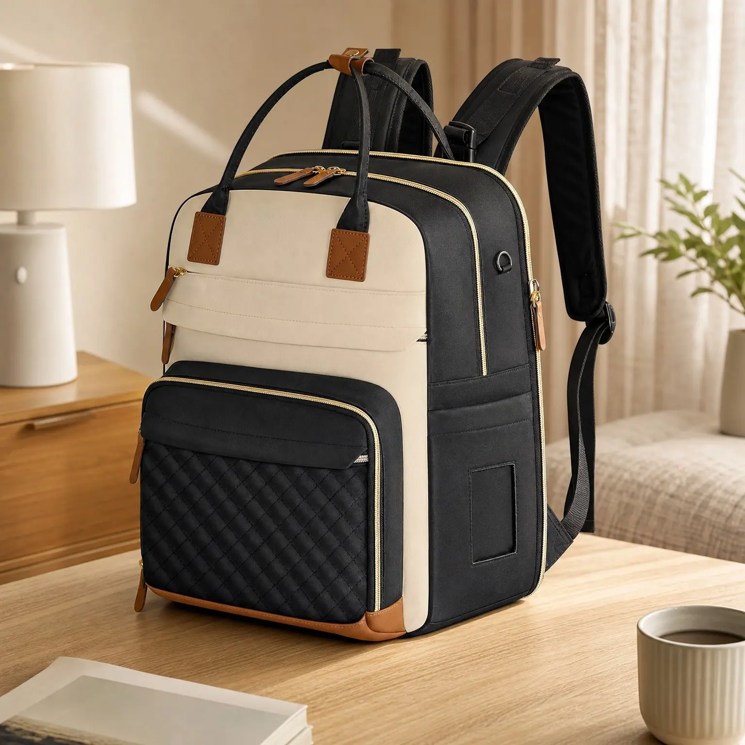 Extra Large Diaper Bag Backpack for Twins & 2 Kids - 25-37L Expandable Travel Baby Bag with Changing Pad & Earphone Hole, Apricot Black(Gift)