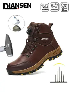 Steel Toe Shoes for men Lightweight Puncture Resistant Safety Footwear Worker Work Shoes Work Shoes Safety Work High top sneakers Rotary Buckle Comfortable for Construction Warehouse Jobs all-season outdoor New Fashion Indestructible soles