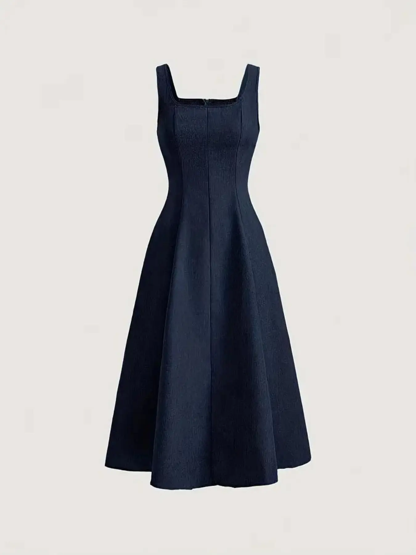 Women's Elegant Midi Dress, Square Neck Sleeveless A-Line Dress, Textured Classy Swing Dress for Wedding, Cocktail, Party