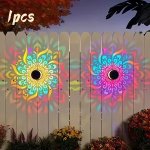 Multi-Color RGB Solar Garden Light, Outdoor Wall Lamp with Cutout Design, Waterproof, Rechargeable, for Yard, Party, Holiday Decorations