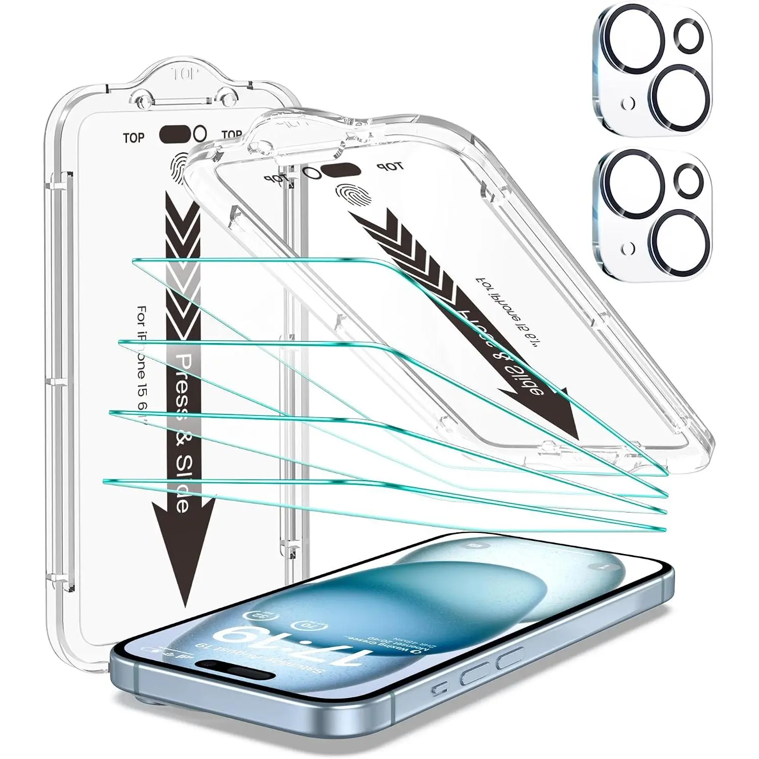 -4+2 Pack for  15 Screen Protector (6.1")  Clear | 2-Pack Lens Protectors, Alignment Kit, Easy Installation, Case-Friendly, 9H+ Tempered Glass, Scratch Resistant, Ultra Clear