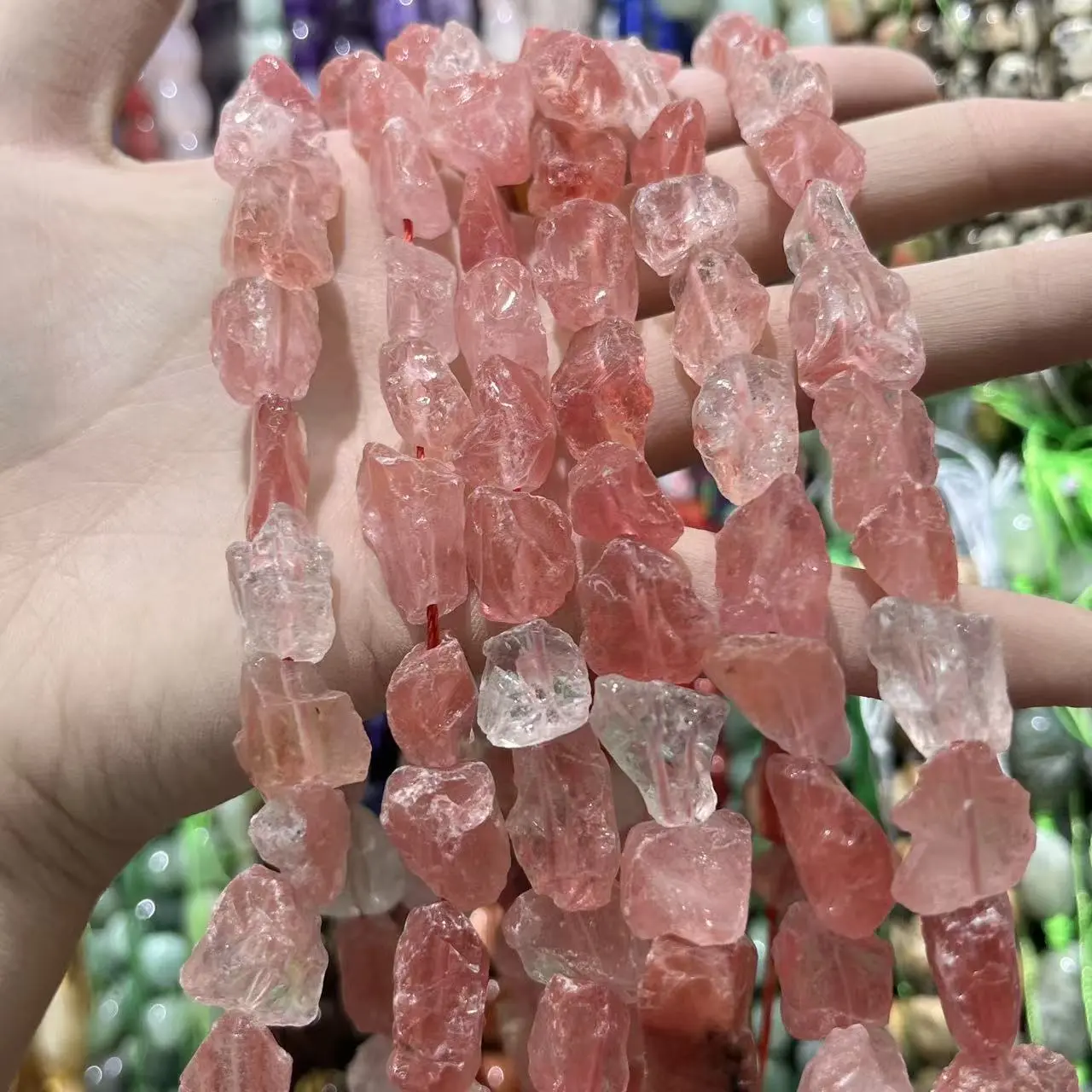 12×16mm Pre-Drilled Freeform Natural Watermelon Red Porous Raw Gemstones - 1 Strand Unisex Everyday Art Charms, DIY Loose Beads & Pendants for DIY Bracelet/Necklace Jewelry Accessories