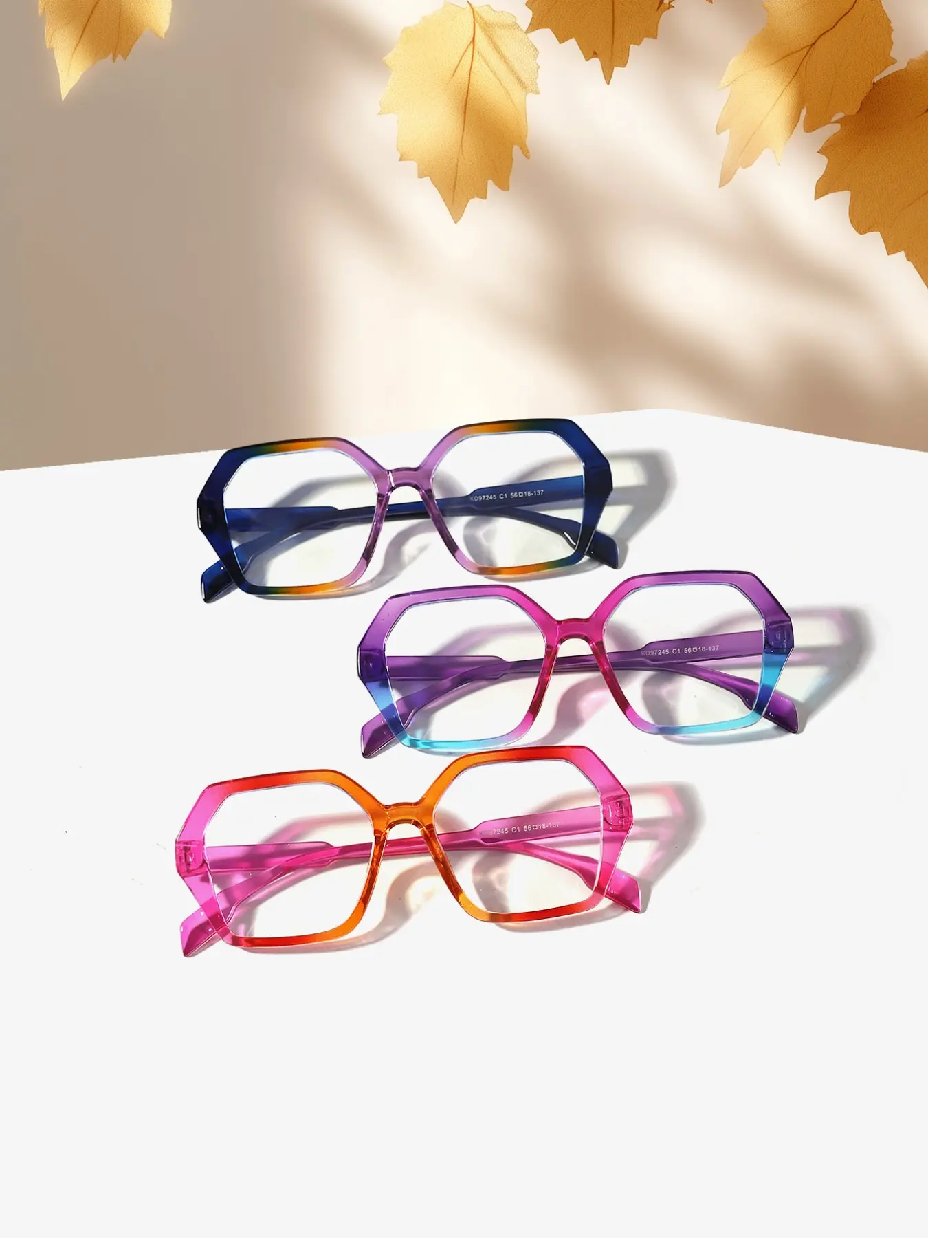 3 Pairs Women's Gradient Color Block Polygonal Frame Glasses, Fun Plain Lenses, Sweet Cool Unique Design, Fall Atmosphere Accessory