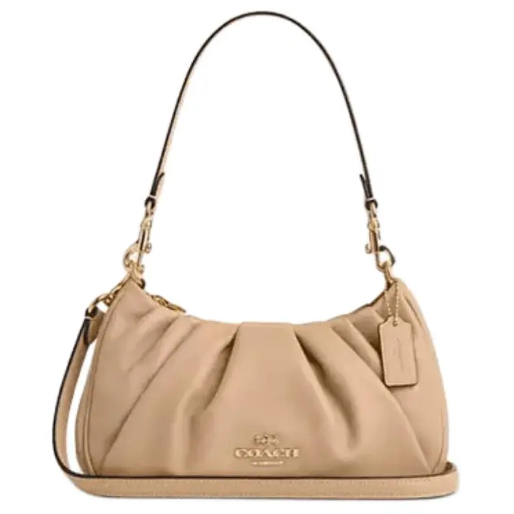 COACH Teri 24 Adjustable Detachable Strap Zip Top Smooth Leather Crossbody Handbag for Women, Medium, Tan