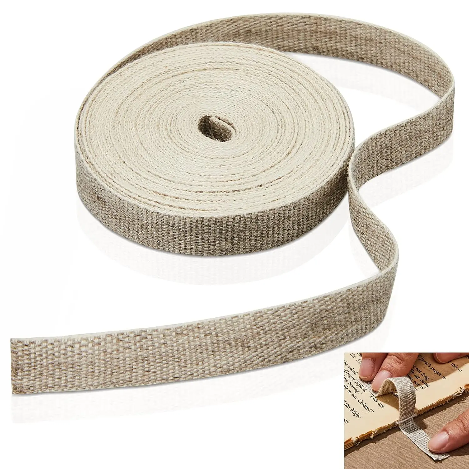 Archival Safe Linen Fabric Book Binding Tape - 5yd Length, 3/8in Wide, for Book Repair, Arts & Crafts DIY Projects