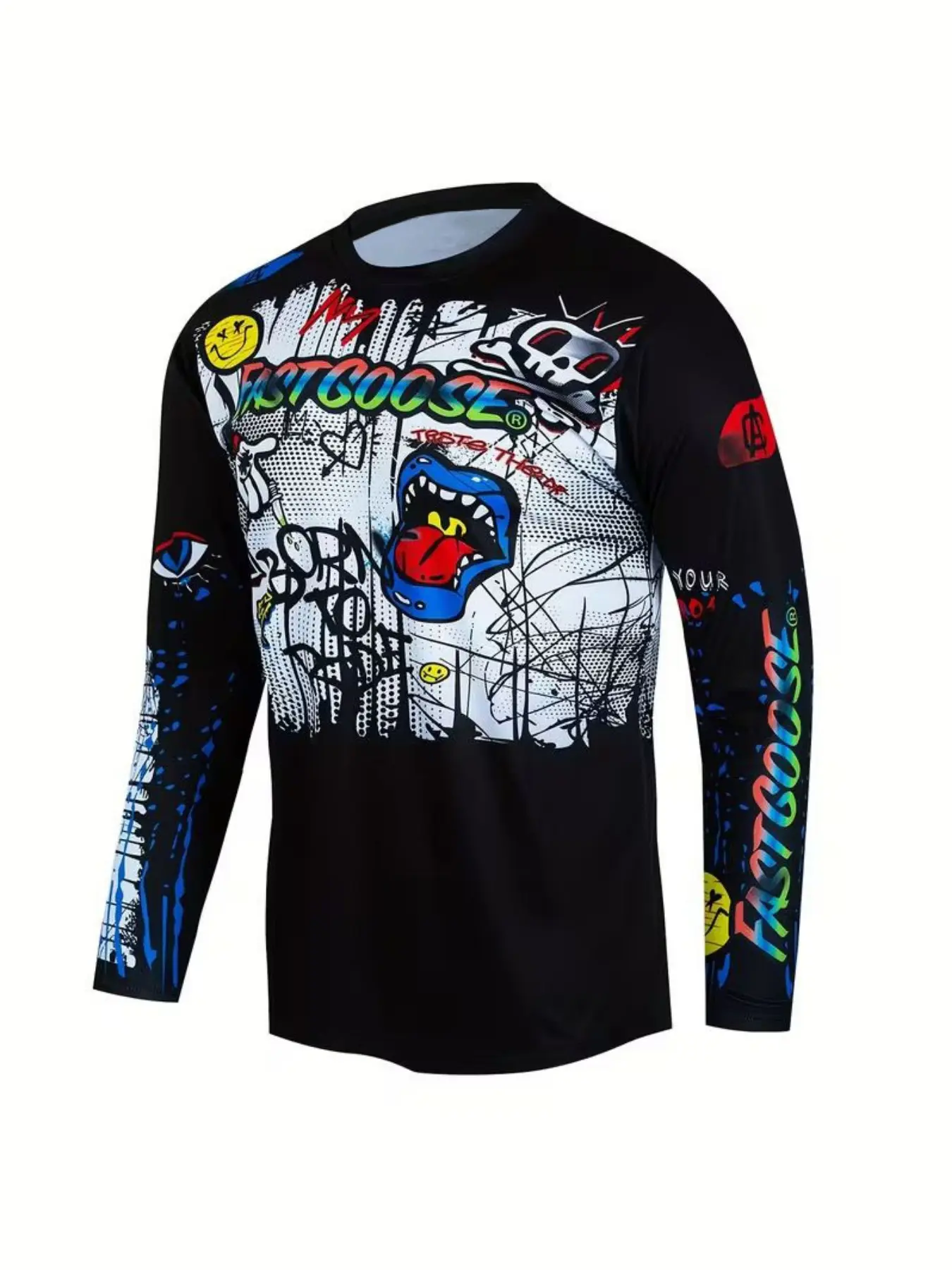 Men's Letter Print Off-Road Motorcycle Jersey, Quick-Dry Breathable Moisture-Wicking Long Sleeve Bike Shirt, Mountain Biking Apparel