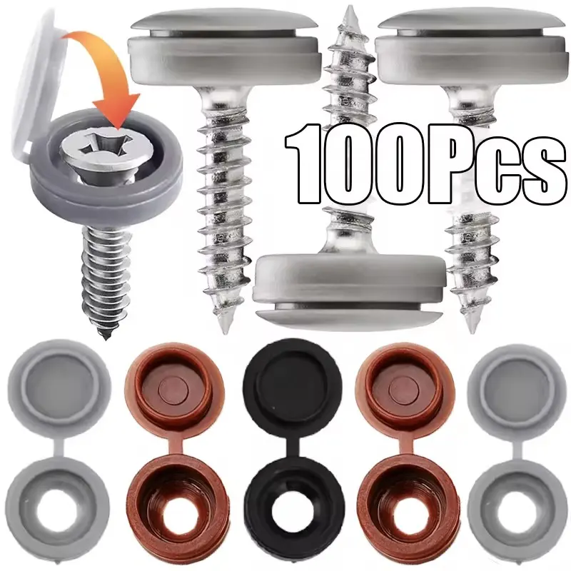 100pcs Flip-Top Screw Covers, Self-Tapping Screw Waterproof Protection Caps, Furniture Hardware Screw Concealer, Decorative Screw Caps