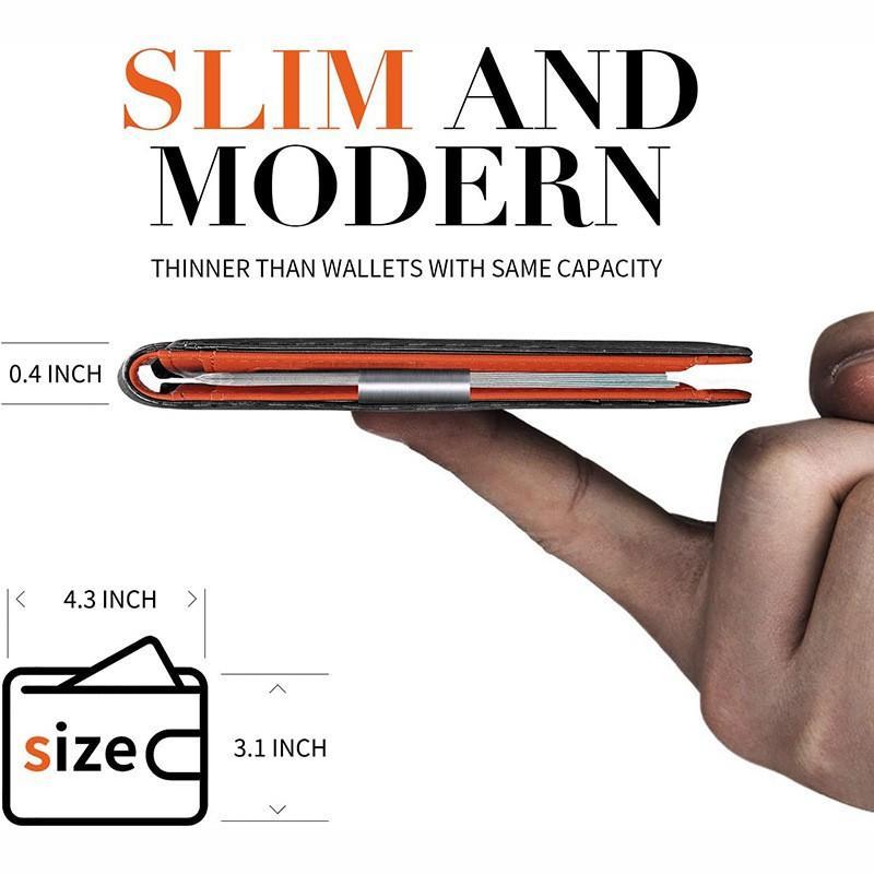 Men's ultra-thin wallet, ultra-fiber leather wallet, Men's wallet - RFID front pocket, double folding wallet, minimalist credit card case