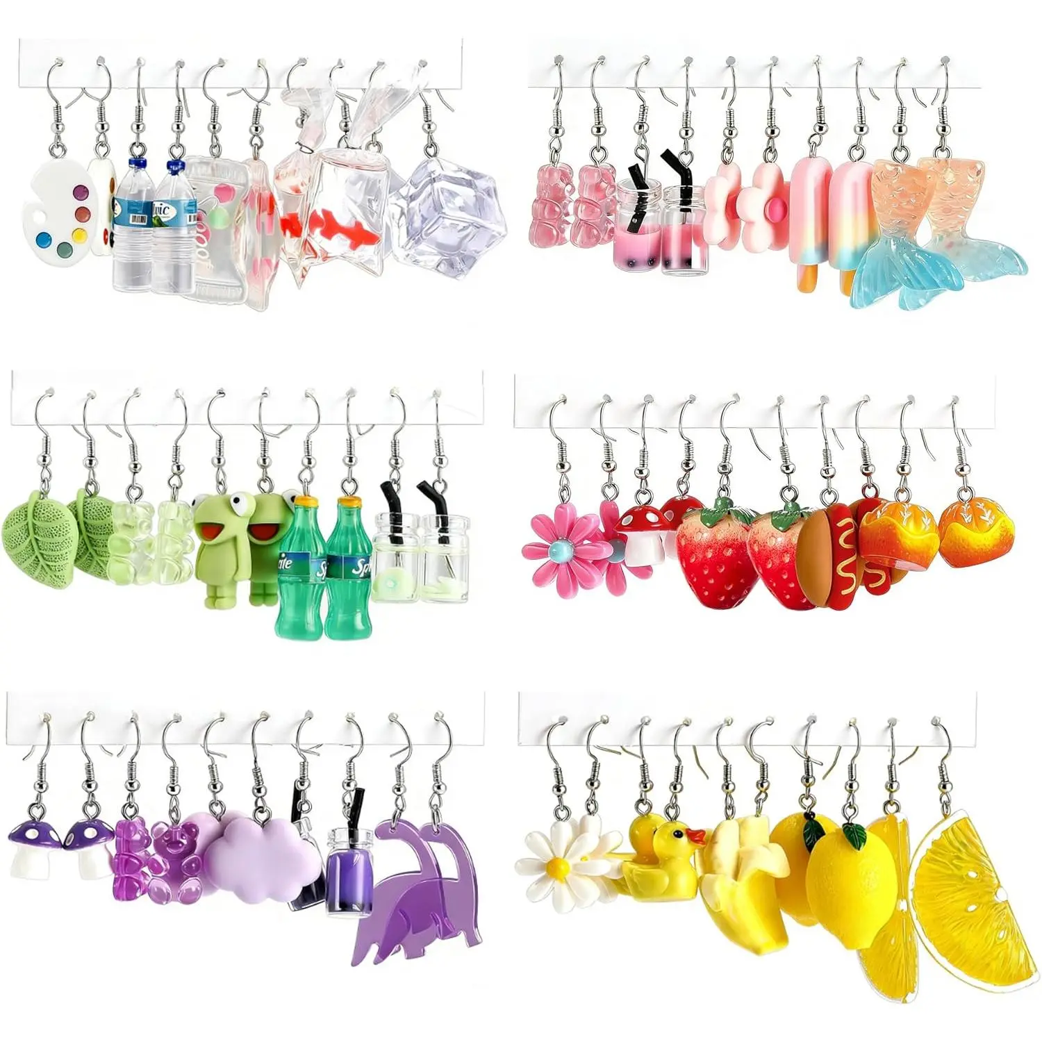 30 Pairs Cute Weird Funny Earring for Women Kawaii Aesthetic    Fruit Mushroom Fun Dangle Drop Earring Set