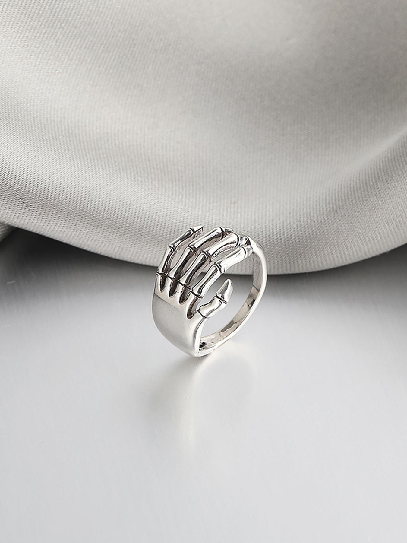 1 Piece Women's Trendy Plain Skull Hand Design Alloy Ring, Personalized Fashion Street Hip Hop Style Party Accessories