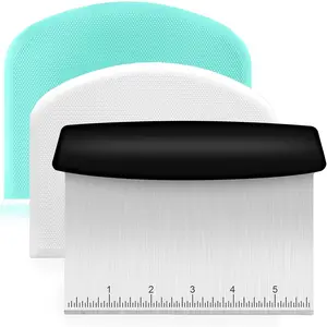 Bench Scraper, Premium Stainless Steel Dough Scraper with 2 PCS Flexible Bowl Scraper, Dough Cutter with Measuring Scale, Versatile Kitchen Scraper Set for Pastry Bread Pizza Cake