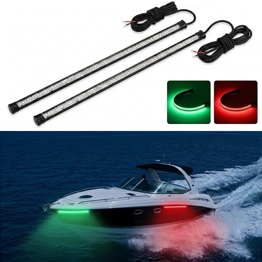 IP67 Rated Waterproof High Brightness LED Navigation Boat Lights Red Green Double Sided Adhesive Flexible Strip Easy Install For Jon Boat Kayak Night Fishing