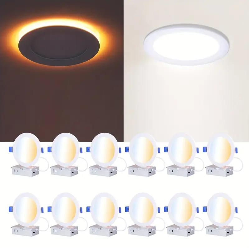 DAYBETTER 6 Inch LED Recessed Lighting Canless Ultra-Thin Wafer Downlight with Night Light Mode 5 Color Temperatures 2700K-5000K Dimmable 0-100% for Living Room Versatile Room Lighting Minimalist Light Fixture Slim Profile Lighting - Colorful Backlight