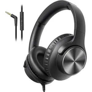 Wired Headphones with Mic, Volume & Playback Control, Over-Ear Foldable Headphones, 3.5mm Plug, 90? Swivel Ear Cups, 4.9ft -Free Cord for Tablet, Laptop, PC, School, Travel (Black)