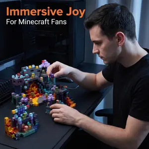 Cave Theme Magnetic Building Blocks, Diorama Kit for Creating Your Minecraft-Inspired World at Home