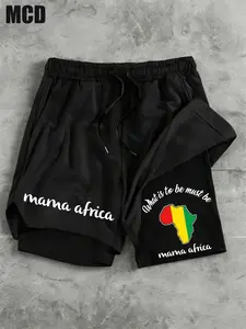 Mcd Mama Africa Inspirational Slogan Africa Map Print Shorts, Unisex Quick Dry Drawstring Athletic Shorts, Casual Gym Beach Wear