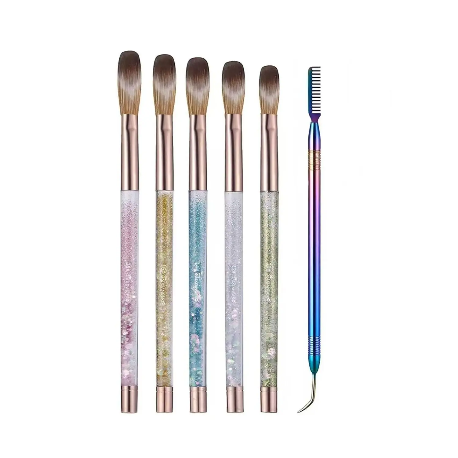 Manicure Brush Set, Five Brushes Plus One Comb, Nail Art Painting Brushes, Ideal for Professionals and Enthusiasts, Single Item Pack