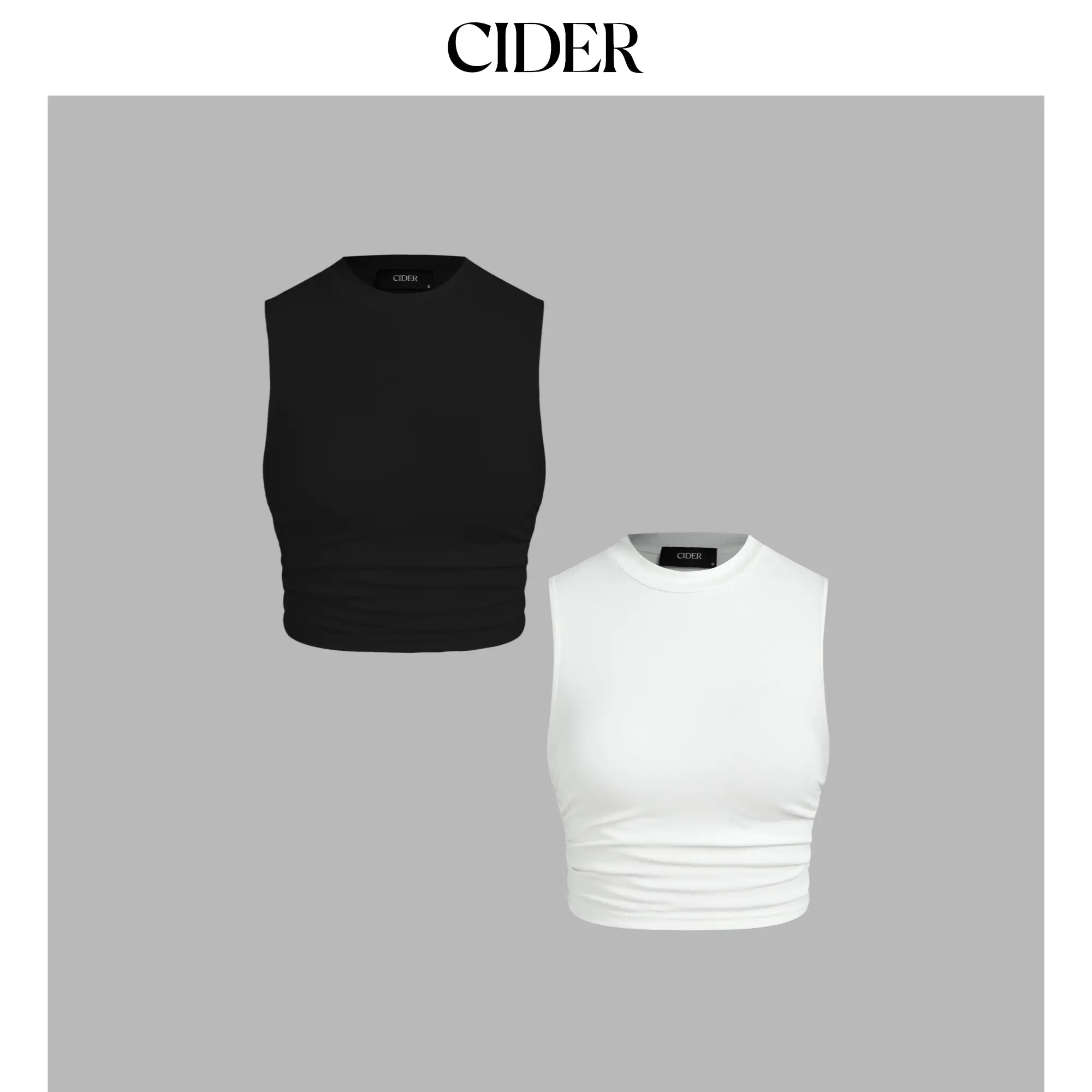 Cider [4 colors, size 0-10] 2 Pack Round Neck Solid Ruched Crop Tank Top