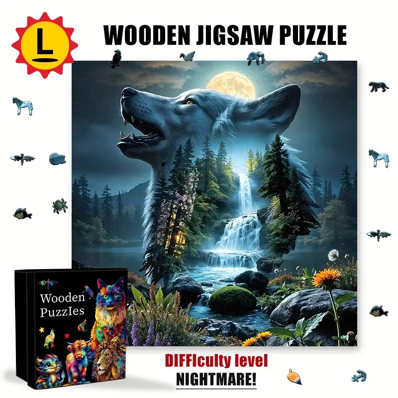 Forest Wolf Wooden Puzzle, Irregular Animal Shapes, Educational Toy, Home Decoration, Decorative, Gift for Puzzle Enthusiasts, Birthday, Christmas, Thanksgiving