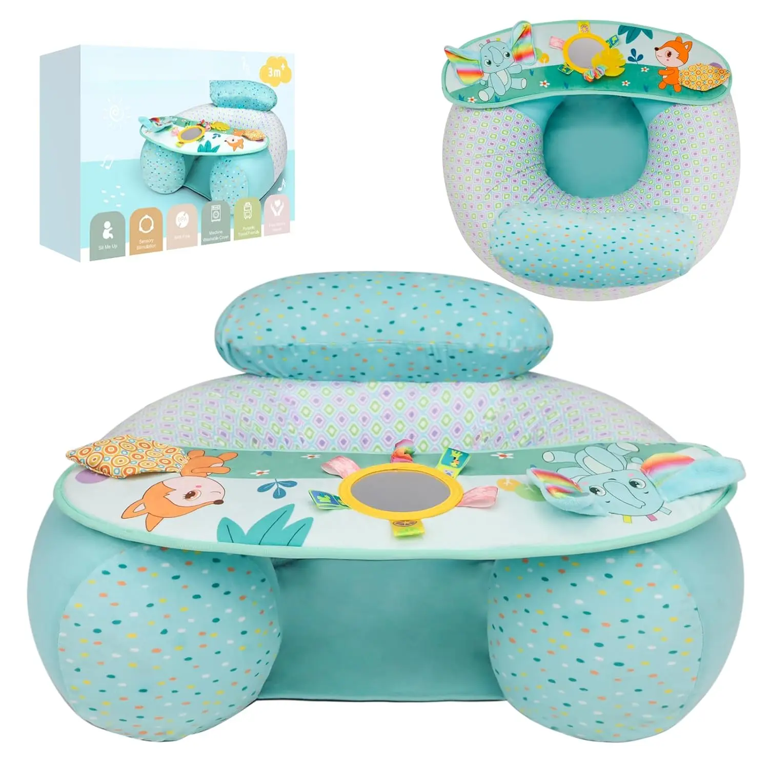 Sit Me Up Floor Seat  3-36 Months, Inflatable Baby Seat with Cover, Activity Chair  Sitting up, Sensory Tray Suitable  Development, Elephant