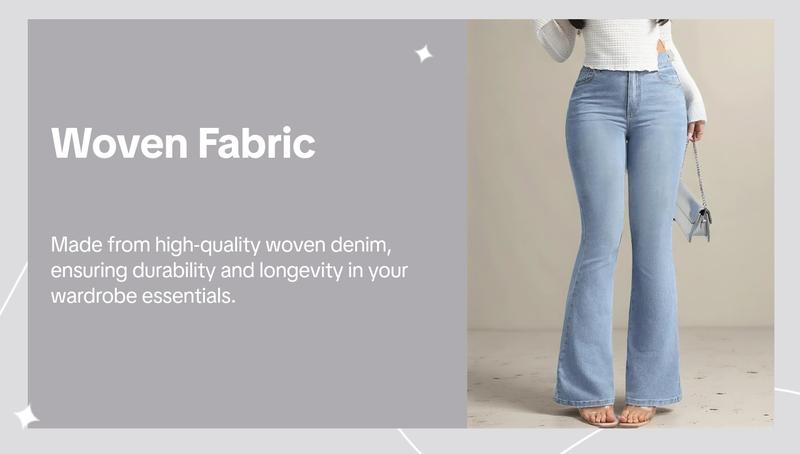 Gilipur Y2k Women's High Waist Flare Leg Jeans, Casual Button Fly Pocket Design Bell Bottom Denim, Women's Bottoms for Daily Wear, Fashionable and Versatile Women's Everyday