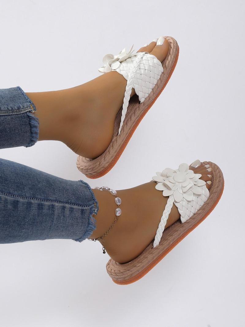 Fashionable Floral Decorated Flat Slides for Women, Fashion Daily Wear Footwear, Summer 2025 Casual Comfortable Viscose Flip Flops for Beach, All-match Indoor Shoes for Daily Use, Daily Clothing Decor