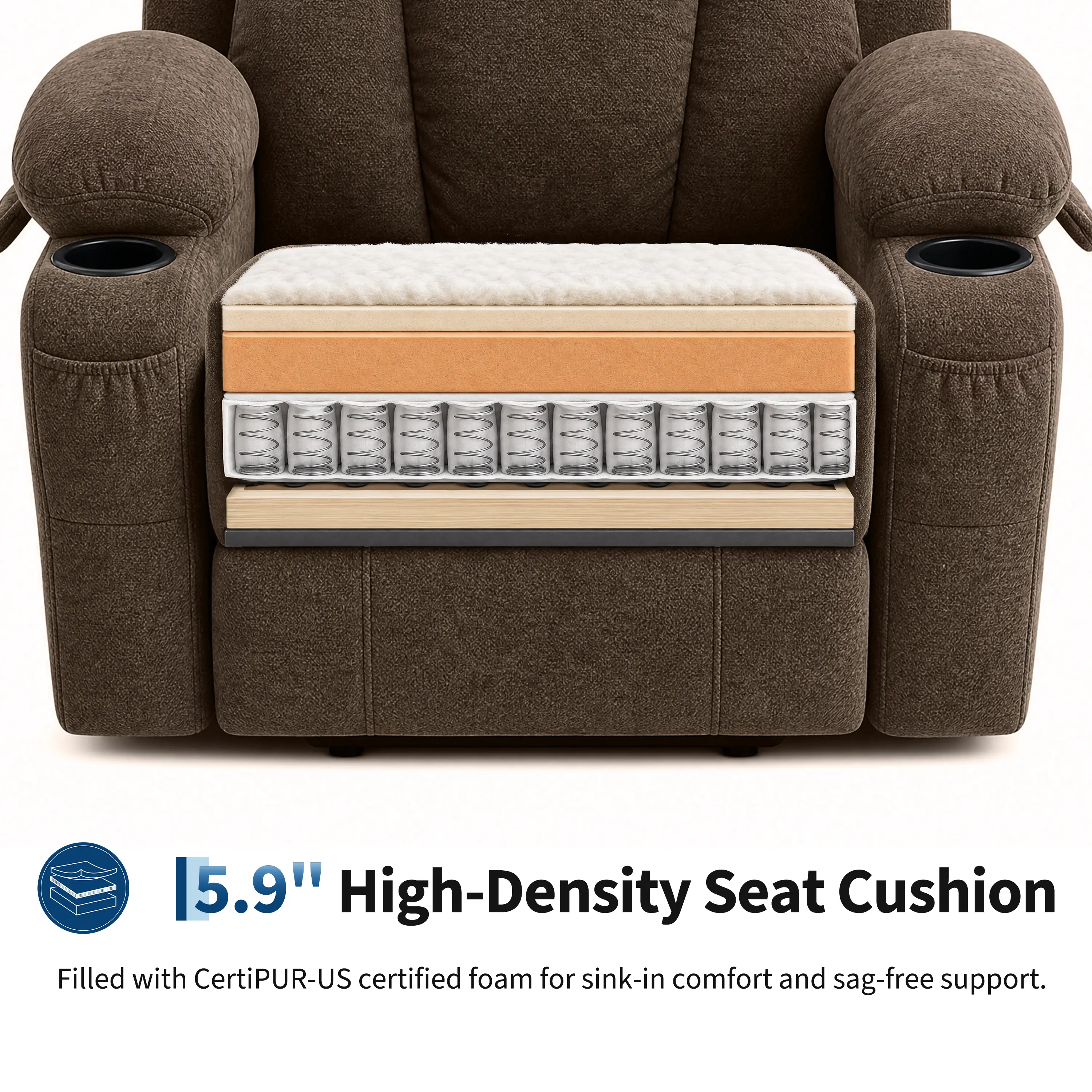 Power Lift Recliner Chair for Elderly & Mobility Impaired – Heat & Massage, Chenille Upholstery – USB Port, 2 Cup Holders & Side Pocket