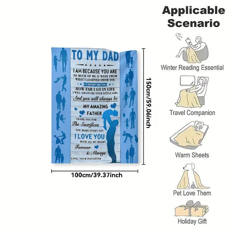To My Dad Letter Pattern Flannel Blanket, 1 Count Soft Comfortable Warm Throw, Air-conditioned Room Blanket, Gift for Dad, Bedding Supplies