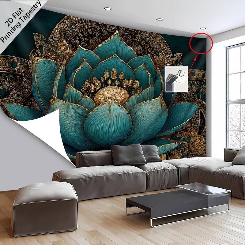 [ 2D Flat Printing] 1pc- Ultra large size- - Exquisite for Lotus flower HD Digital Printing Huge Tapestry- Polyester- Home Decoration- with Free Hanging Clips