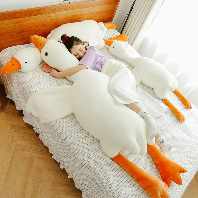 90-190cm Pure Cotton Plush Softness Lovely Big White Goose Throw Pillow, Stuffed Toy Doll for Bed Sleeping, Birthday Gift for Girls, Free Shipping