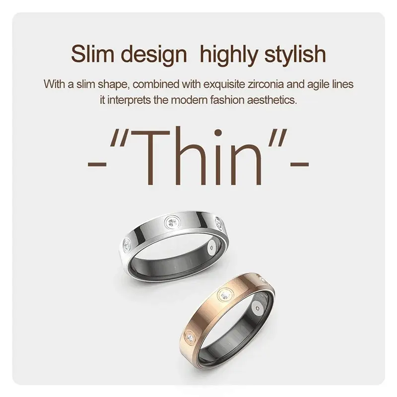 2026 New Slim Stainless Steel Round Smart Ring, Multi-Size Health Monitor for Men and Women, Super Narrow Waterproof Wearable Device with Heart Rate & Stress Measurement, Round Ring Rose Gold Smart Sleep and Fitness Ring