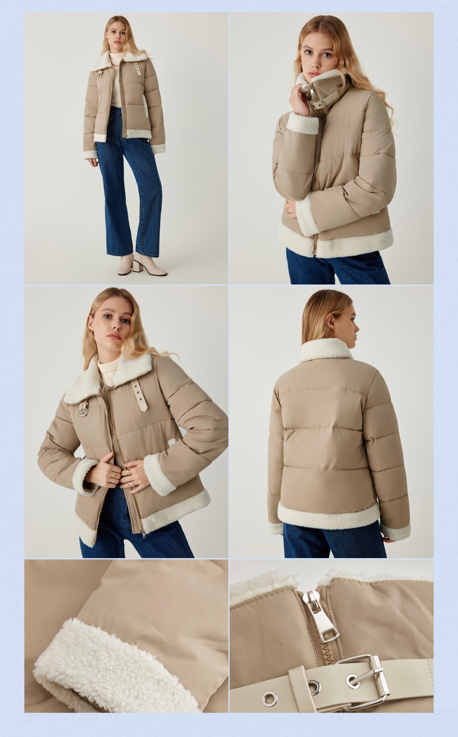 Cider [size 0-6] Fleece Buckle Collar  Patchy Zipper Puffer Jacket