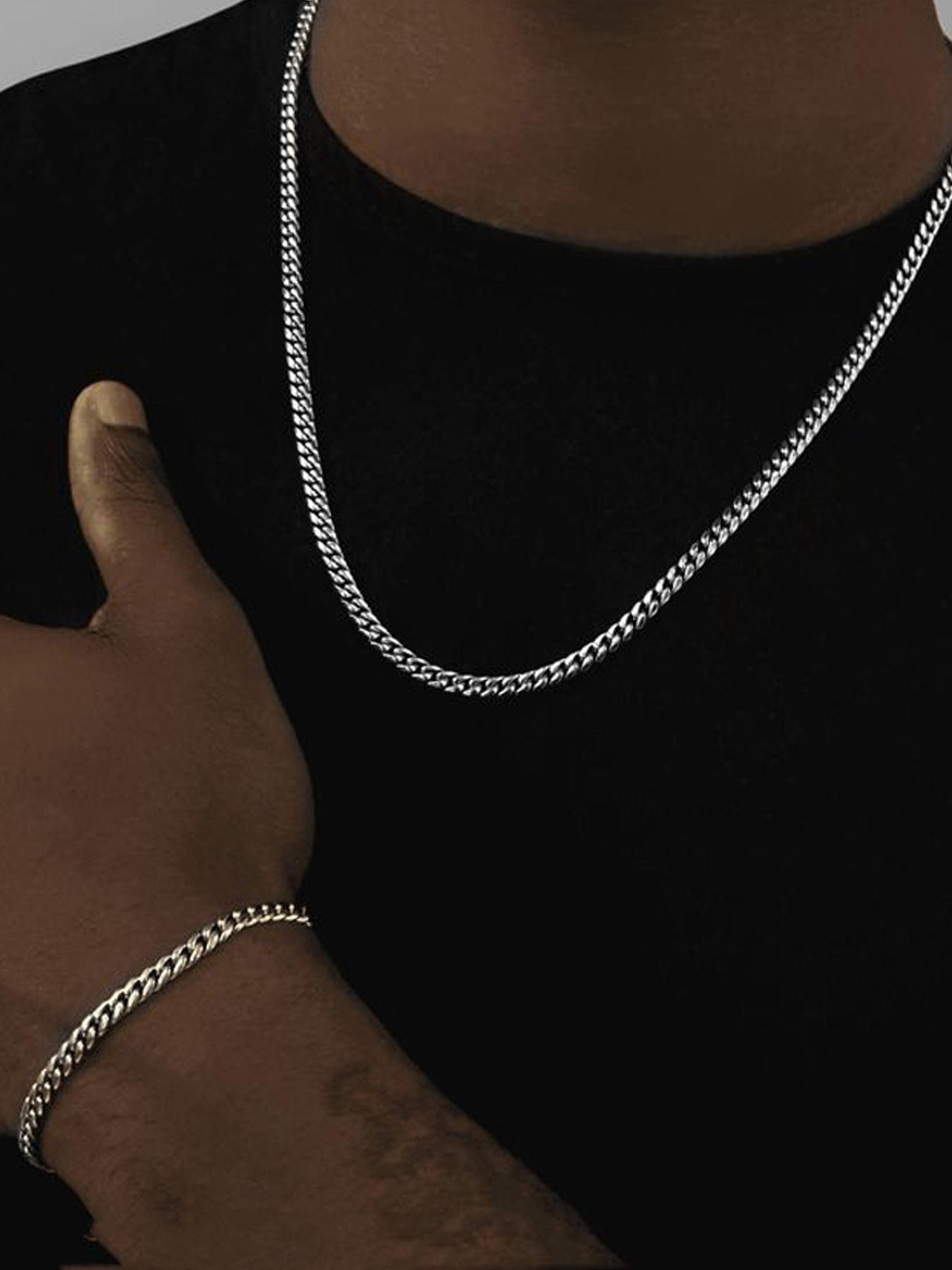 Punk Style Stainless Steel Chain Necklace & Bracelet, Casual Trendy Hip Hop Jewelry Set, Fashionable Jewelry Set Without Box, Men Jewelry Punk Style Stainless Steel Chain Necklace & Bracelet, Casual Trendy Hip Hop Jewelry Set, Fashionable Jewelry Set Without Box, Men Jewelry