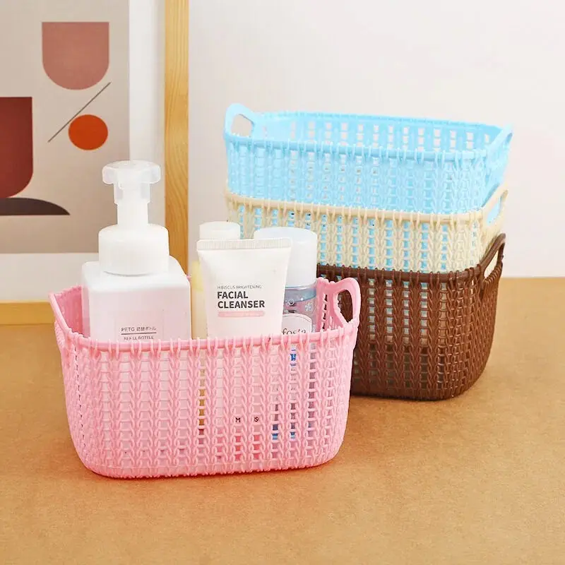 4-Pack Dual-Handle Hollow Storage Baskets, 4 Colors Available, Sturdy Durable Bathroom Cosmetic Organizer Bins, Must-Have Home Storage Containers