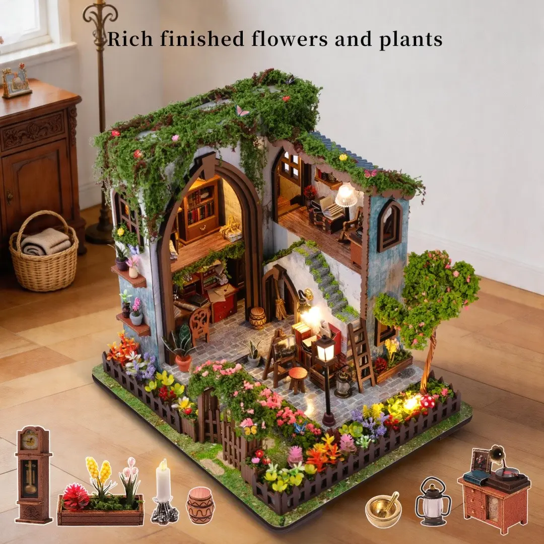 Handmade Book Nook Wooden 3D Puzzle Model, DIY Miniature Scene Kit with Instructions, Suitable for Ages 14+, Creative Craft Project, Wooden Puzzles