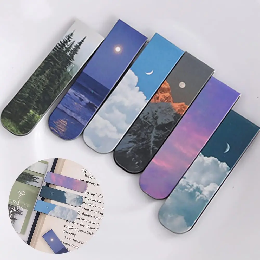12-Pieces Paper Bookmarks - Double-Sided Landscape Print Page Clips for Students, Office Stationery for Teachers, Fun Reading Markers