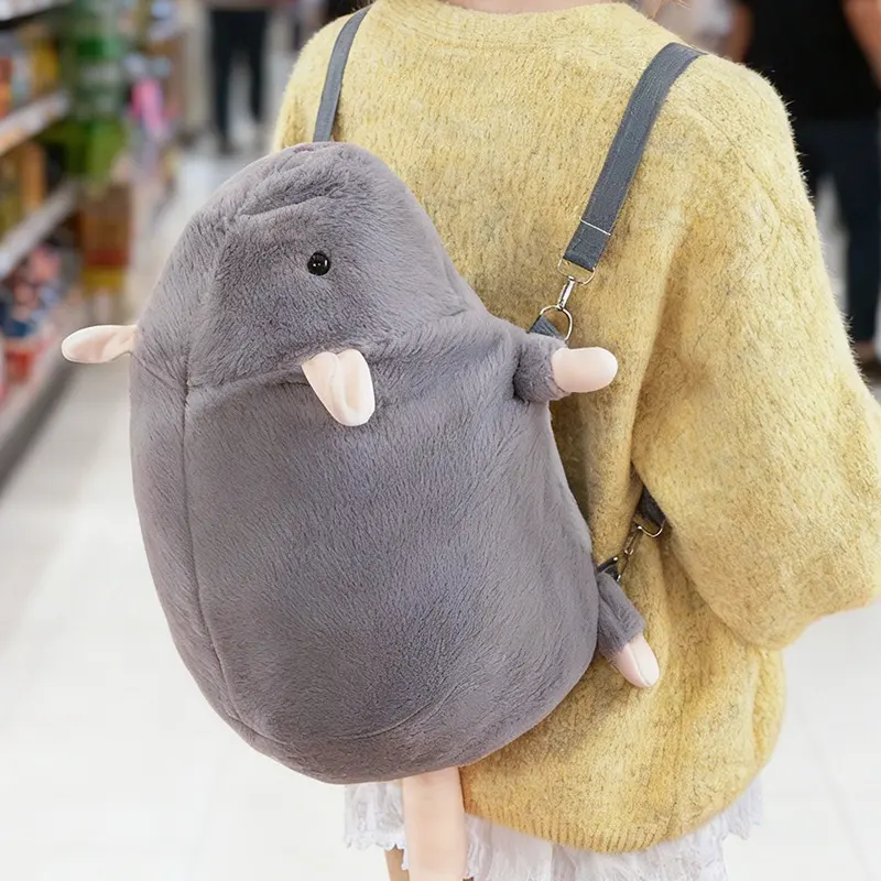 Unisex Kids' Cotton Kawaii Backpack - Cute Backpacks with Kawaii Mouse Animal Design, Oversized Flower Branch Rat Stuffed Toy, Cold Wash, All Seasons, Chic Kids' Birthday Gift